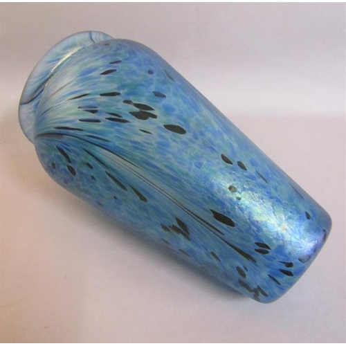 352 - A blue iridescent glass vase in style of Loetz with mottled and swirled decoration, unsigned, 20cms ... 