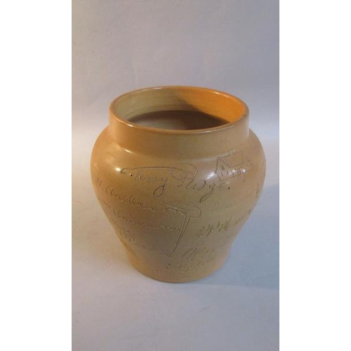 399 - A Doulton Lambeth presentation vase inscribed with many colleagues signatures and some doodles, the ... 