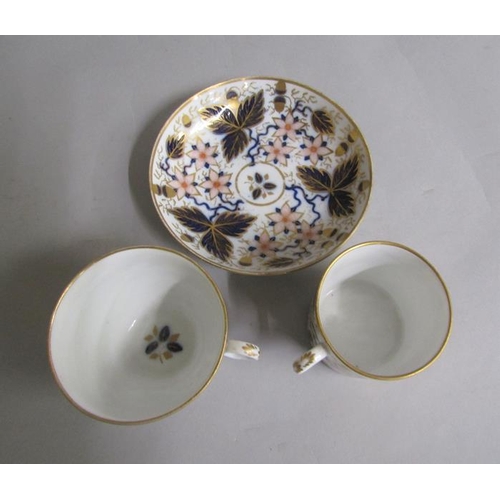 378 - An early 19c Newhall trio of tea cup, coffee can, and saucer pattern no. 1161. cup 6cms h.