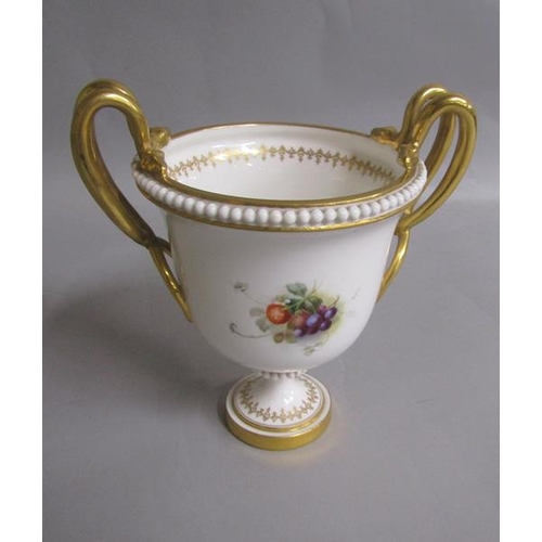 385 - A Royal Worcester two handled vase, painted with an oval portrait “Mrs Middleton” .  The handles for... 