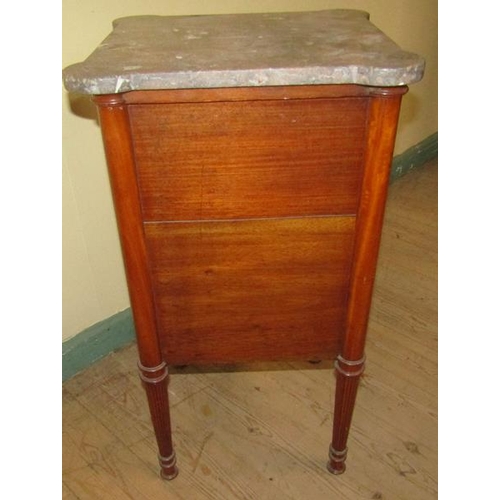 550 - A 19c Continental satinwood marble top pot cupboard on reeded tapering legs with pad feet.  40cms w ... 