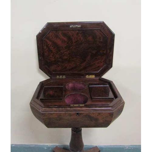 555 - Early 19c figured mahogany teapoy fitted with two tea boxes with rising covers together with two mix... 