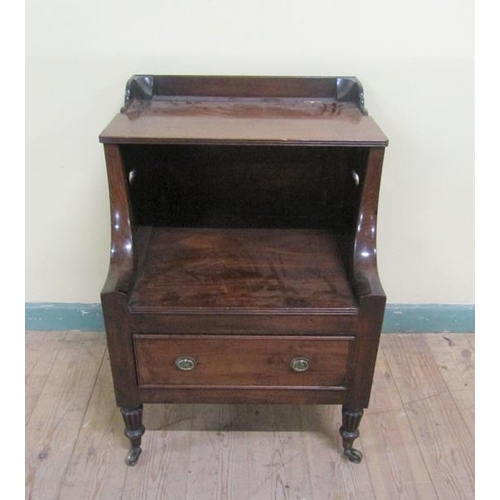 558 - Early 19c mahogany bedroom commode with three quarter gallery, hinged lift off cover over base fitte... 