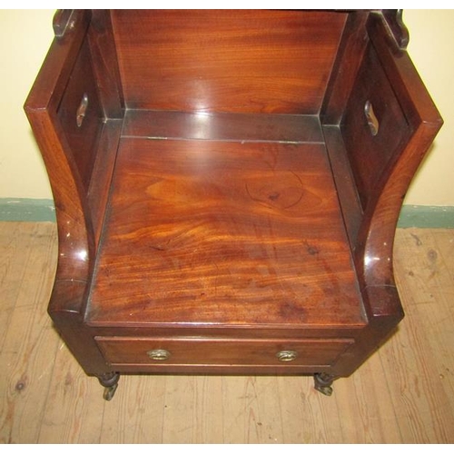 558 - Early 19c mahogany bedroom commode with three quarter gallery, hinged lift off cover over base fitte... 