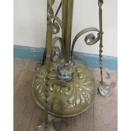 34 - A late Victorian brass oil lamp stand with electrical fittings. Adjustable column having oil lamp ba... 