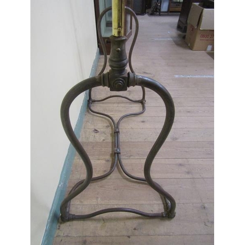 36 - A 19c brass and steel clothes rail of adjustable height.  132cms w x 193h.