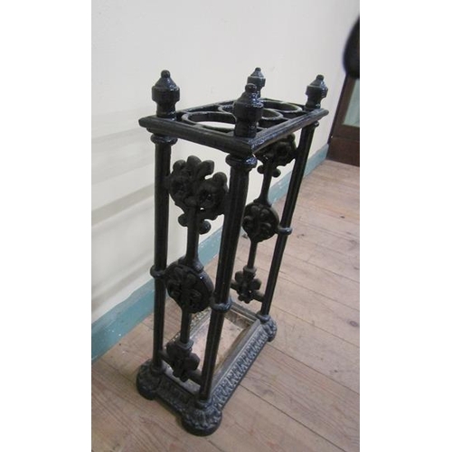 37 - A Victorian cast iron stick stand 32cms w x 58cms h.