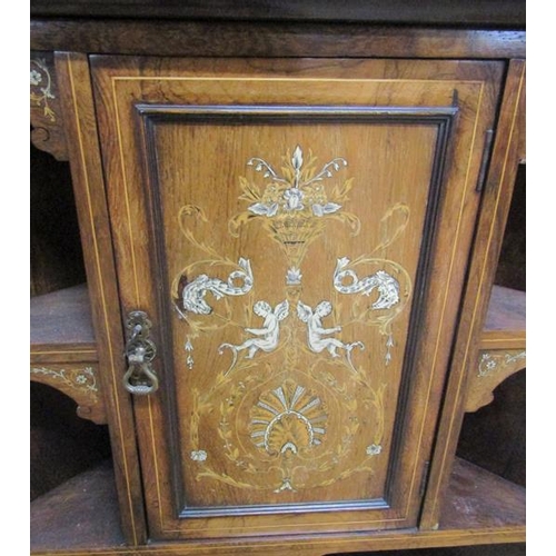 578 - A late Victorian rosewood full height corner cupboard with mirror back and upper astragal glazed cup... 