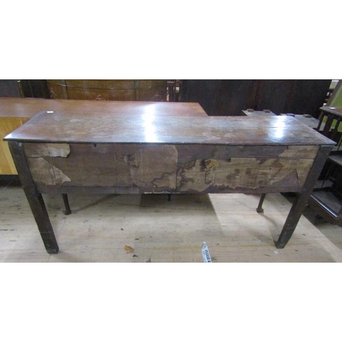 601 - A late 18c Midlands oak three drawer dresser base, the drawers with pierced brass back plates and es... 