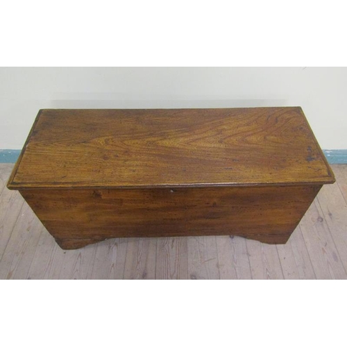 603 - Late 17c/early 18c elm coffer with strap hinges and candlebox.  105cms l x 49cms h.