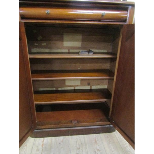 612 - A Victorian mahogany chiffonier with moulded back board and upper shelf on turned supports having on... 