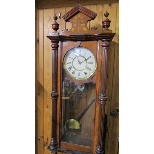 18 - A late 19c American spring driven Vienna Regulator in glazed walnut case with fluted columns flankin... 