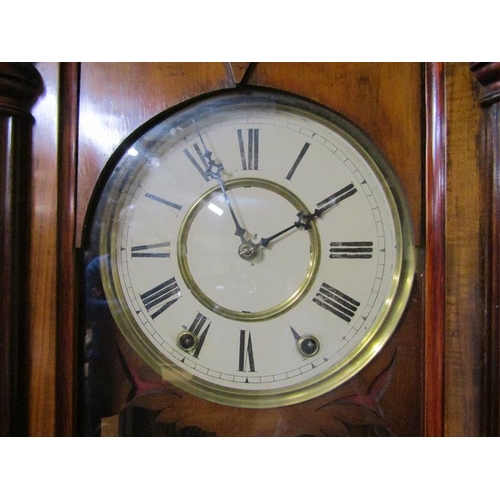 18 - A late 19c American spring driven Vienna Regulator in glazed walnut case with fluted columns flankin... 