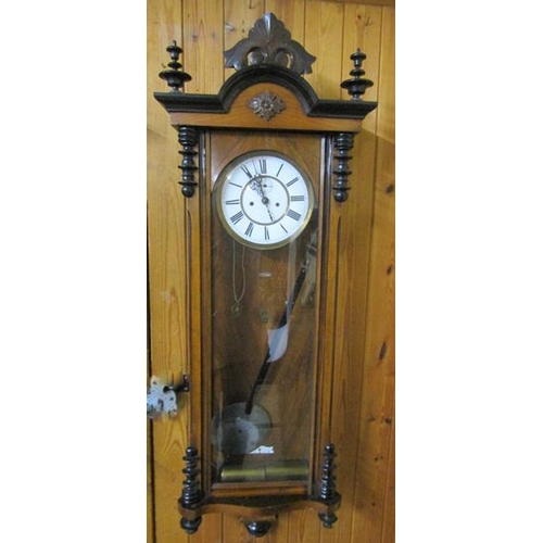 19 - A late 19c German two weight Vienna Regulator in glazed walnut and ebonised case, the front door hav... 