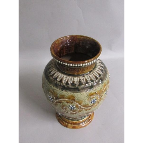 395 - A 19c Doulton Lambeth George Tinworth vase of baluster form, decorated with seaweed design and with ... 