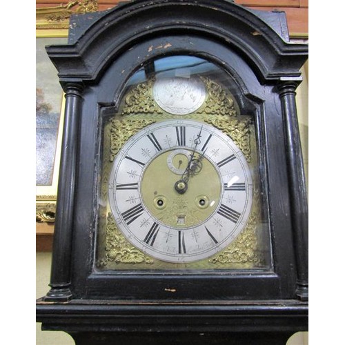 26 - A late 17c month going longcase with 30cms arched brass dial signed John Miller Londini fecit and ha... 