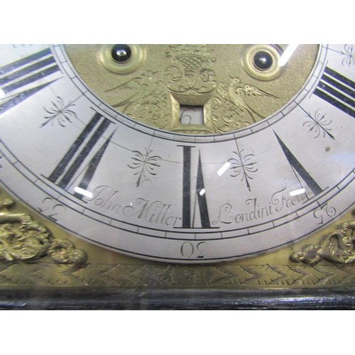 26 - A late 17c month going longcase with 30cms arched brass dial signed John Miller Londini fecit and ha... 