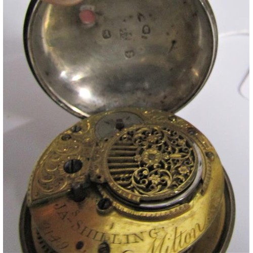 133 - Mid 19c English pair cased verge pocket watch, the movement signed Jas. Shilling, Milton and having ... 