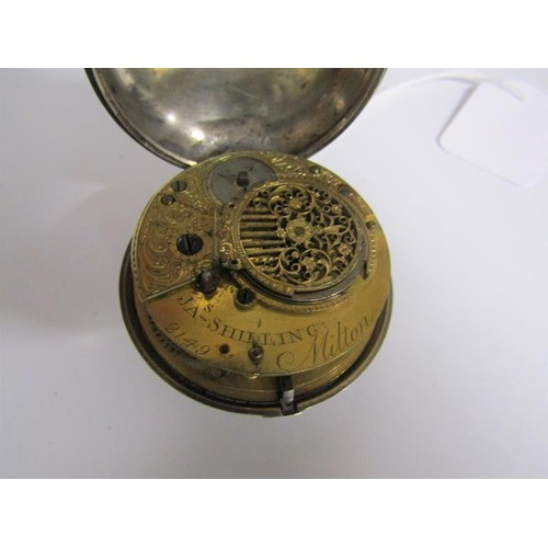 133 - Mid 19c English pair cased verge pocket watch, the movement signed Jas. Shilling, Milton and having ... 