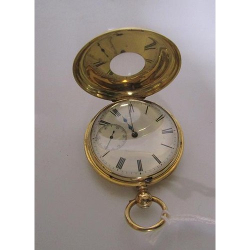 143 - An English gentleman's half hunter pocket watch with three quarter plate lever movement with compens... 