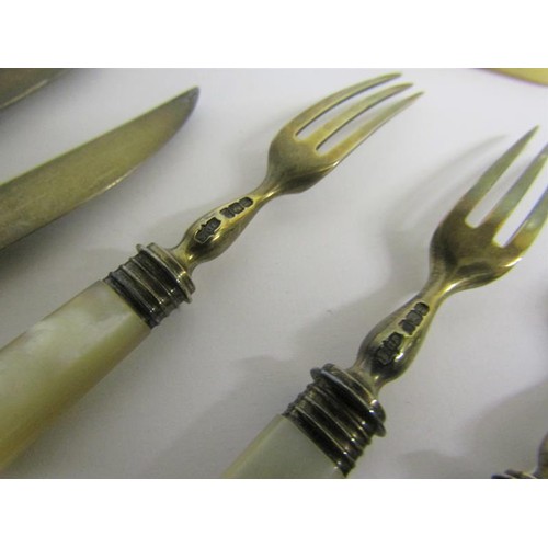 267 - A set of six Edwardian pearl handled silver fruit knives and forks, manufacturers James Dixon & Sons... 