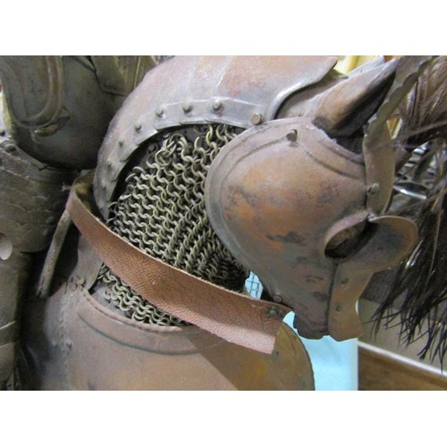 72 - A late 19c miniature Knight's armour for man and horse in 16c style, the horse of carved wood fitted... 