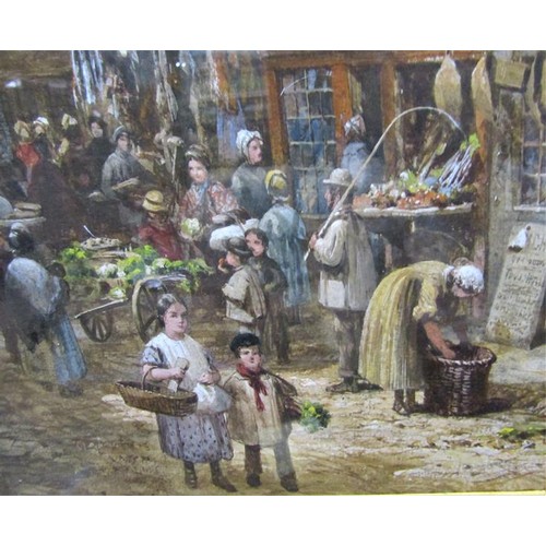 439 - Louise Rayner - a mid 19c English street market outside the Sun Inn with cathedral spire in the back... 