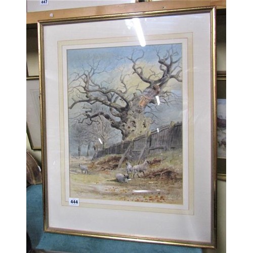 444 - Thomas Smythe 1825/1906 an oak tree with sheep in the foreground, watercolour, signed.  Framed and g... 