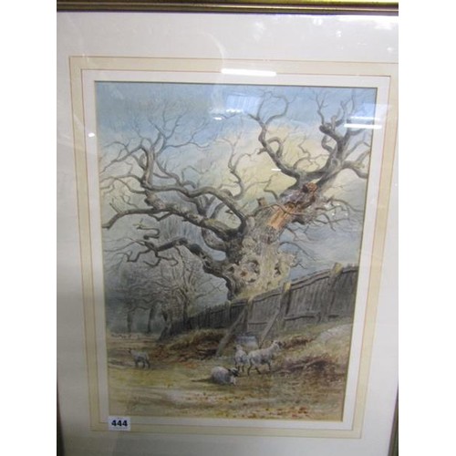 444 - Thomas Smythe 1825/1906 an oak tree with sheep in the foreground, watercolour, signed.  Framed and g... 