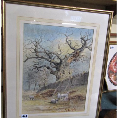 444 - Thomas Smythe 1825/1906 an oak tree with sheep in the foreground, watercolour, signed.  Framed and g... 