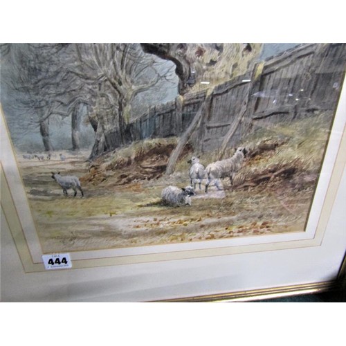 444 - Thomas Smythe 1825/1906 an oak tree with sheep in the foreground, watercolour, signed.  Framed and g... 