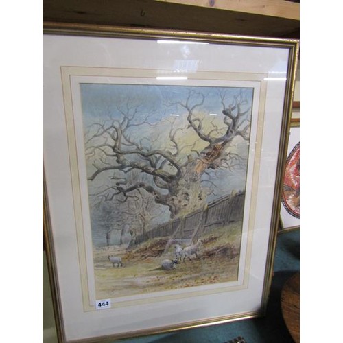 444 - Thomas Smythe 1825/1906 an oak tree with sheep in the foreground, watercolour, signed.  Framed and g... 