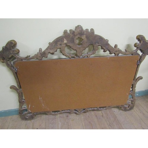 593 - A mid Georgian style gilt wooden stucco overmantel/wall mirror with urn leaf and rose open pediment ... 