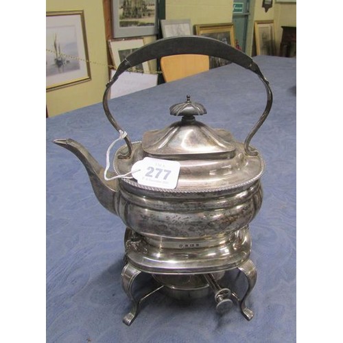 277 - A silver tea kettle on stand with burner, makers mark for Thomas Edward Atkins, Birmingham 1913.  30... 