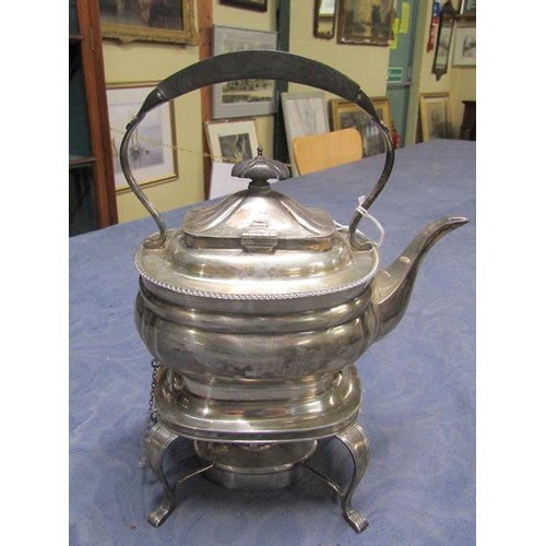 277 - A silver tea kettle on stand with burner, makers mark for Thomas Edward Atkins, Birmingham 1913.  30... 