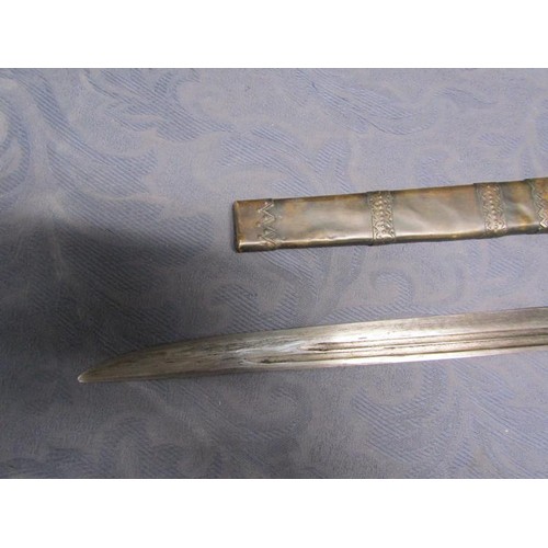 3 - An Arabic Khevsors sword and sheath with a 70cm blade.  81cms l overall.