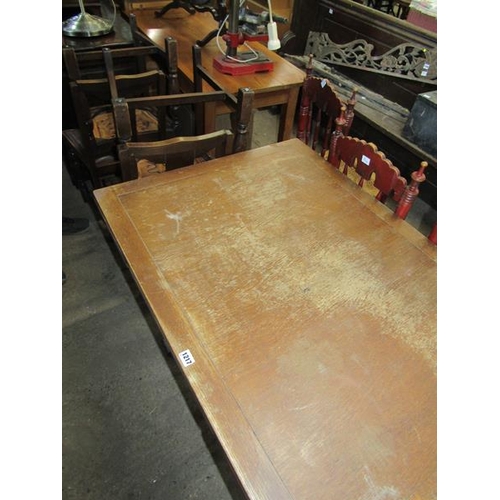 1217 - OAK D END DINING TABLE AND CHAIRS