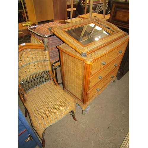 1222 - WICKER CHEST; MIRROR; CHAIR