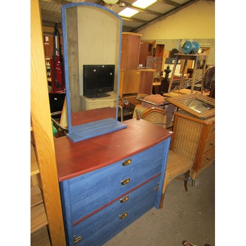 1223 - BLUE CHEST OF DRAWERS; MIRROR