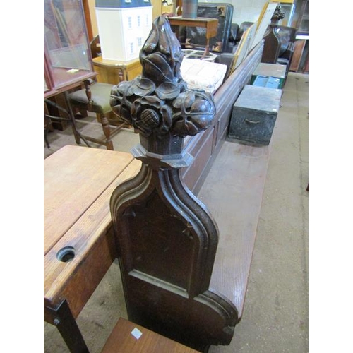 1244 - VICTORIAN CARVED OAK CHURCH PEW,HIGHT 47CM, LENGTH APPROXIMATELY  340CM.