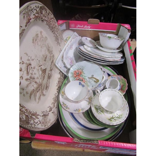 1349 - BOX TO INCL PLATES, CUPS AND SAUCERS, MEAT PLATTERS ETC