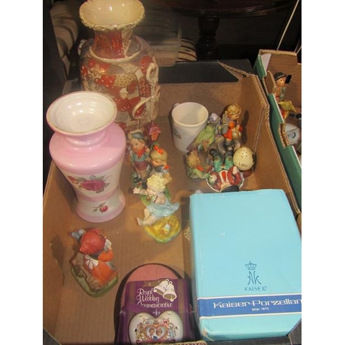 1354 - BOX TO INCL ROYAL WORCESTER FIGURE, GOEBEL FIGURES, ORIENTAL VASE ETC