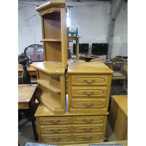 1264 - OAK CHEST, 3 DRAWER CHEST AND CORNER CUPBOARD