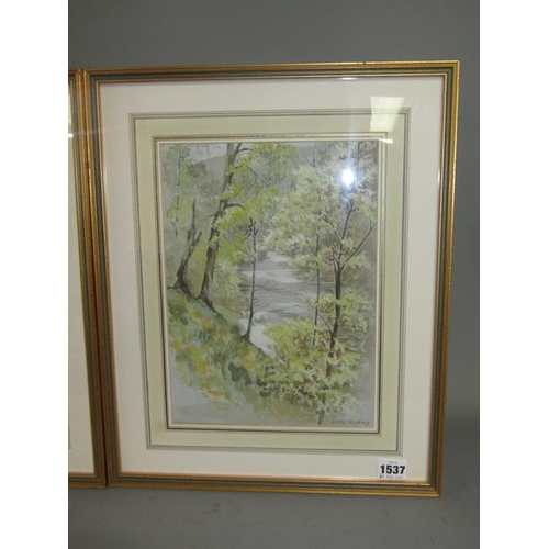 1537 - ANN MILROY - PAIR SUMMER RIVERSCAPES, WATERCOLOURS.  F/G 29.5 x 22cms