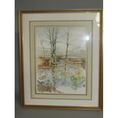 1537 - ANN MILROY - PAIR SUMMER RIVERSCAPES, WATERCOLOURS.  F/G 29.5 x 22cms