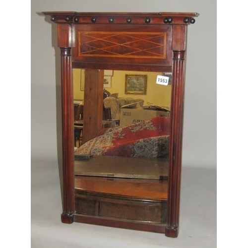 1553 - LATE GEORGIAN STYLE MAHOGANY WALL MIRROR 63 x 37 cms