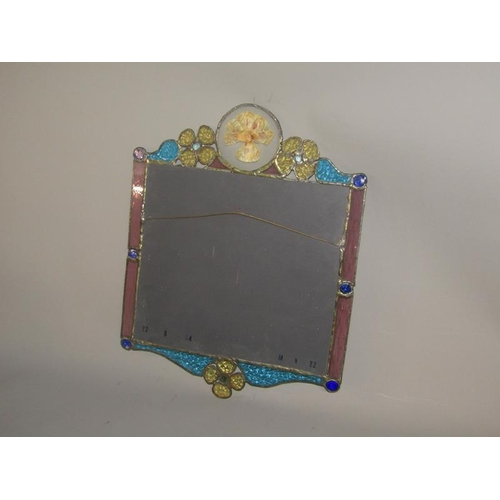 1554 - JEWEL COLOURED GLASS FRAMED WALL MIRROR 40 x 32 cms