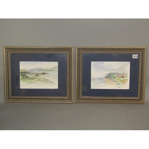 1575 - PAIR F/G WATERCOLOURS BEACH AND ESTUARY SCENES, UNSIGNED.  18 x 23 cms