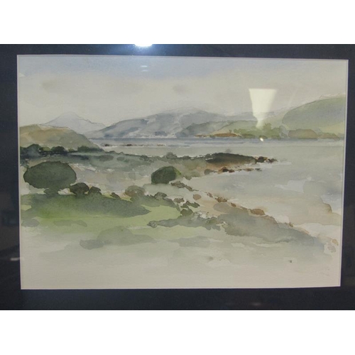 1575 - PAIR F/G WATERCOLOURS BEACH AND ESTUARY SCENES, UNSIGNED.  18 x 23 cms