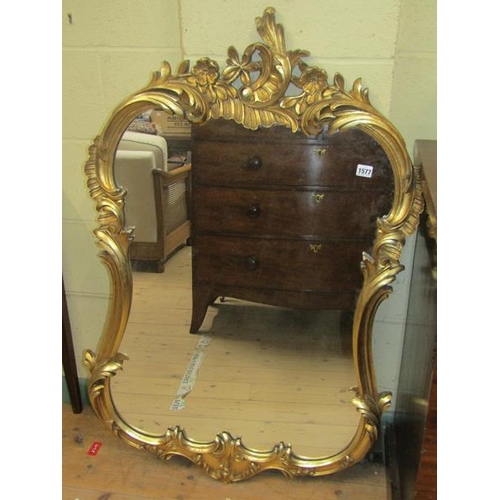 1577 - ROCOCO STYLE GILT WOODEN STUCCO WALL MIRROR 118 X 75cms